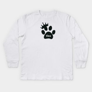 Cleo cat name made of hand drawn paw prints Kids Long Sleeve T-Shirt